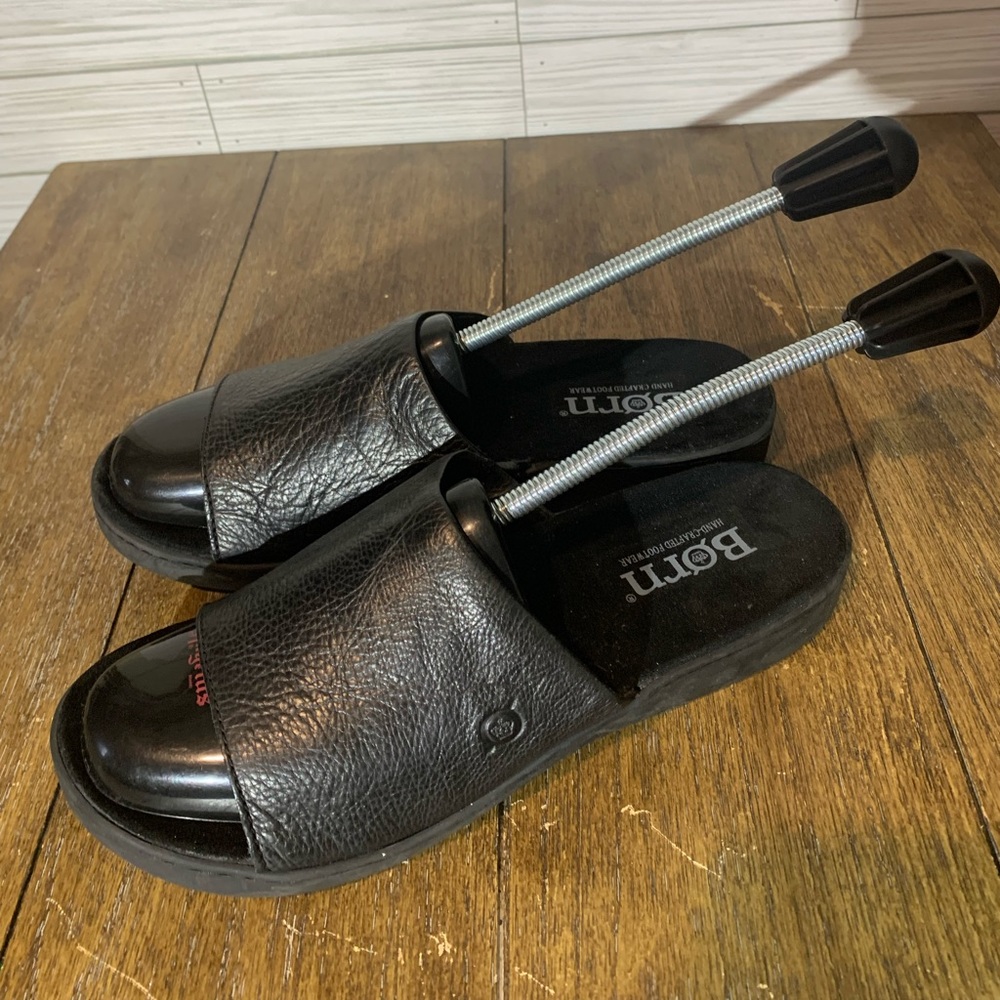BORN Women  Black Leather Slide On  Sandals Shoes Size 11